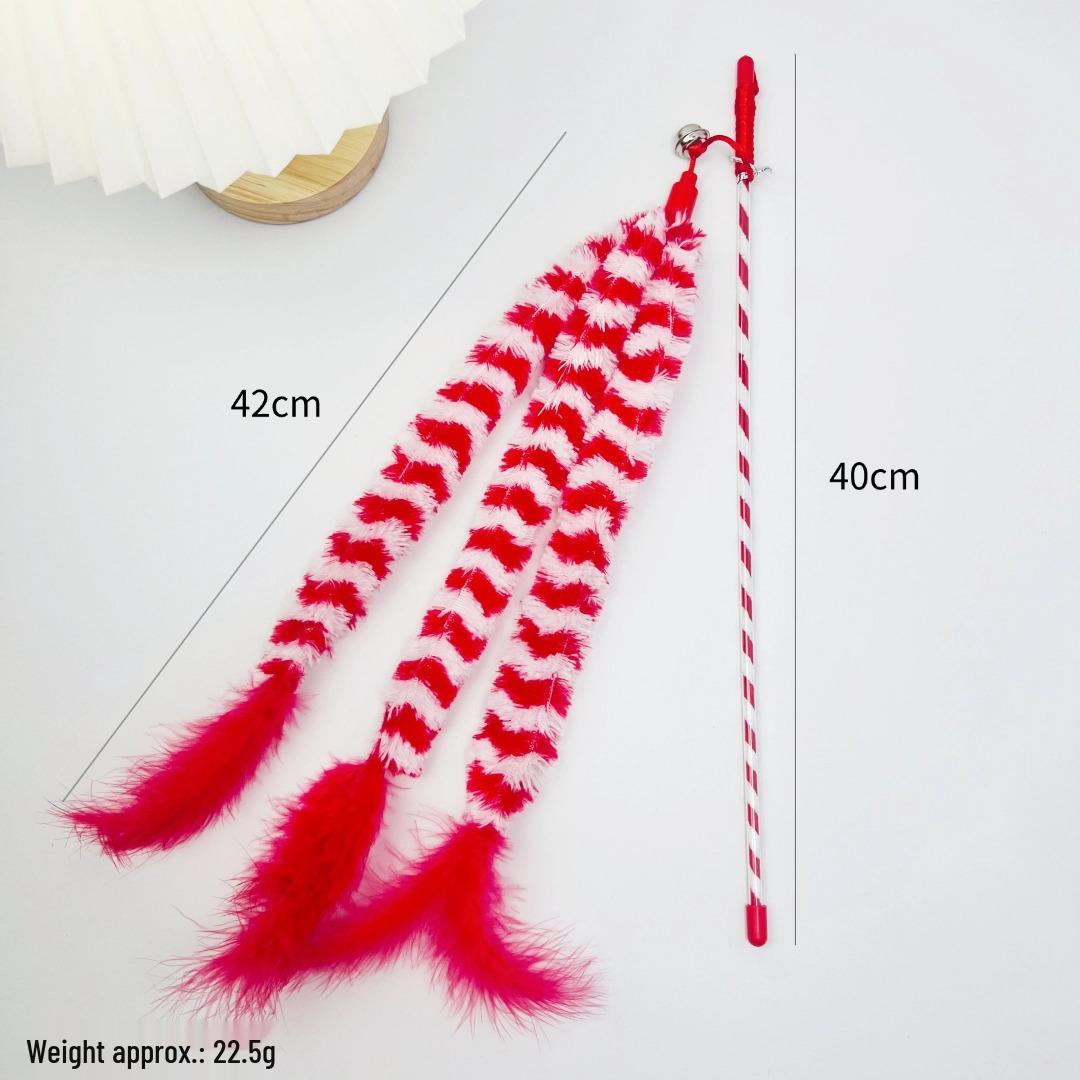 Plush Tassel Feather Cat Teaser with Bell - Adorable Cat Toy красный