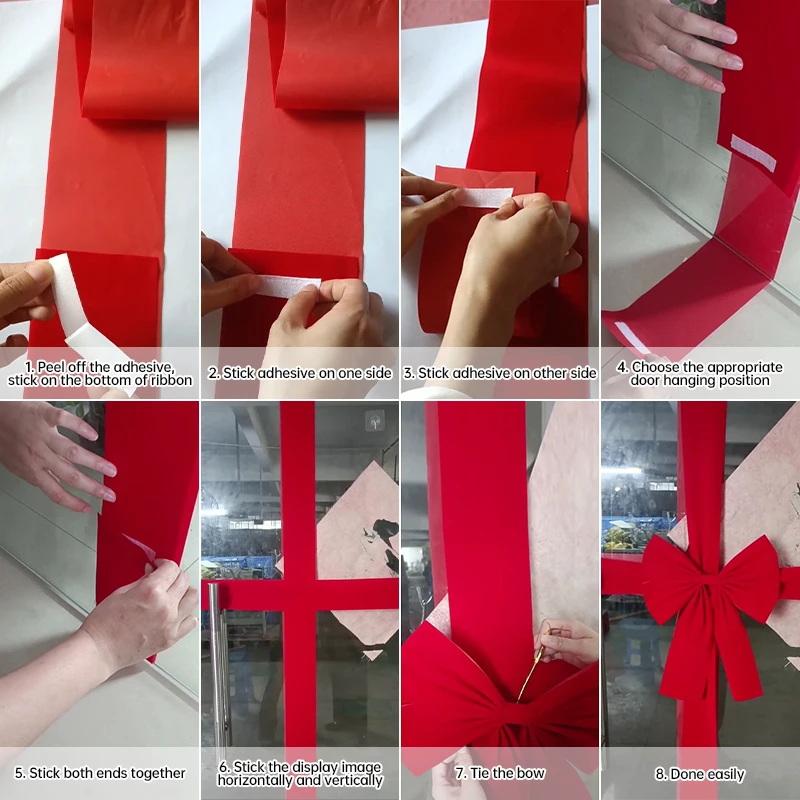 Large Red Bow Ribbon Christmas Front Door Decoration Hanging Bow Wedding Party Traditional Ready Made Door Bow  Year Decor