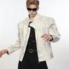 Men's Retro Stand Collar PU Leather Motorcycle Jacket with Padded Shoulders