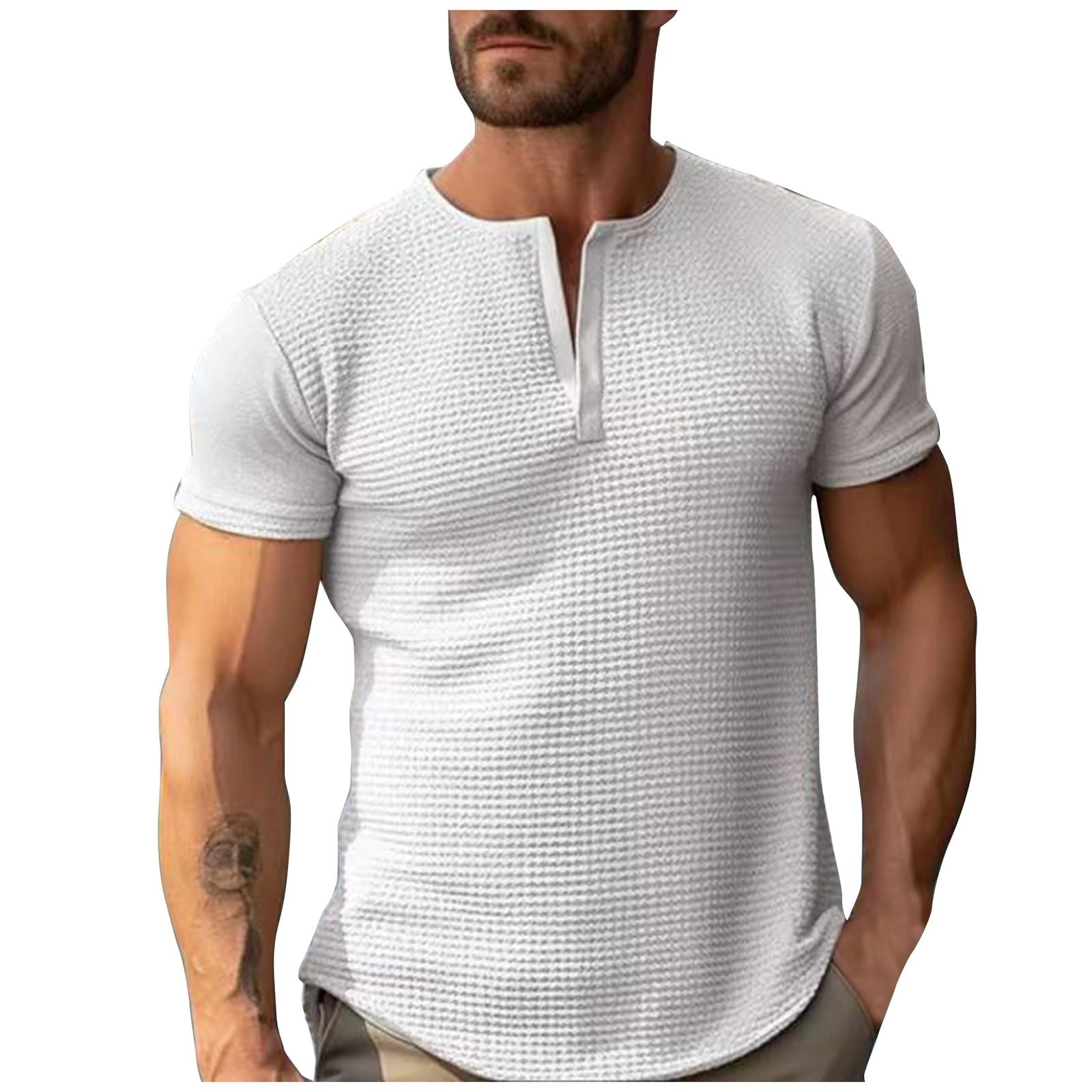 

Мужские летние однотонные футболки с V-образным вырезом без пуговиц и коротким рукавом Мужские летние повседневные модные футболки с коротким рукавом M белый