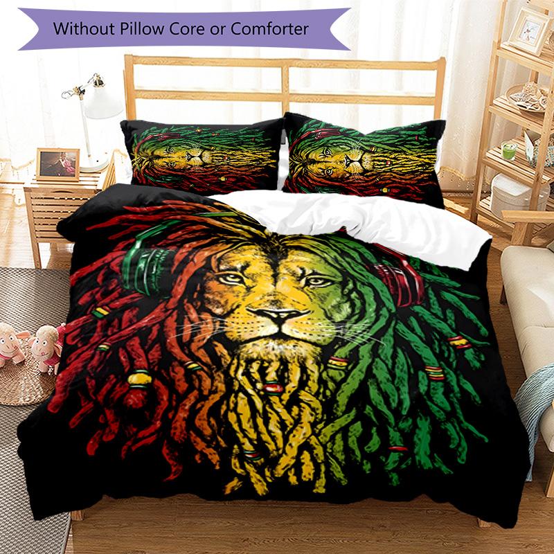 Rastafari Lion of Judah 3pcs Bedding Set Duvet Cover Closure Includes 1 Duvet Cover & 2 Pillowcases for All Seasons Bedroom Home Dorm Decor