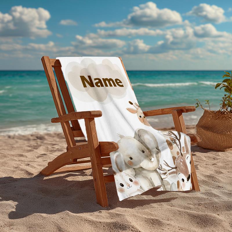 Custom Name Ultra-Soft Beach Towel with Elephant giraffe Theme,Ideal for Pool - Camping, Diving - Perfect Travel Essential, Vibrant Beach Towel.