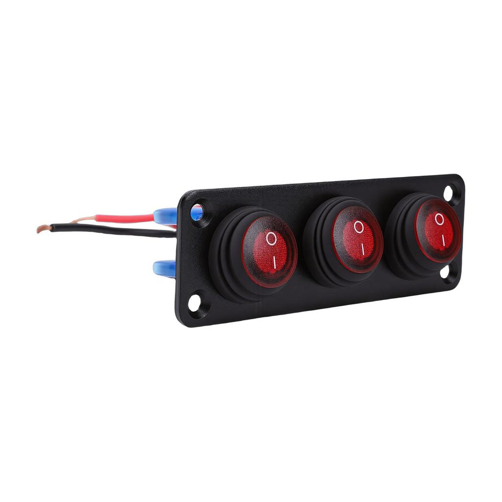 Toggle Switch Panel 20A 3 Gang Water Proof Red Round LED Rocker Switch Panel for Car Boat Truck