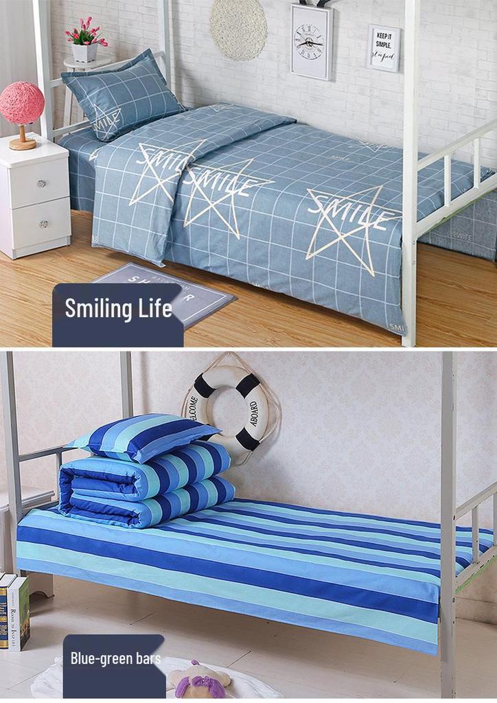 Dormitory Pure Cotton 3-Piece Bedding Set: Single Duvet Cover, Bed Sheet, Pillowcase for Student Bunk Bed
