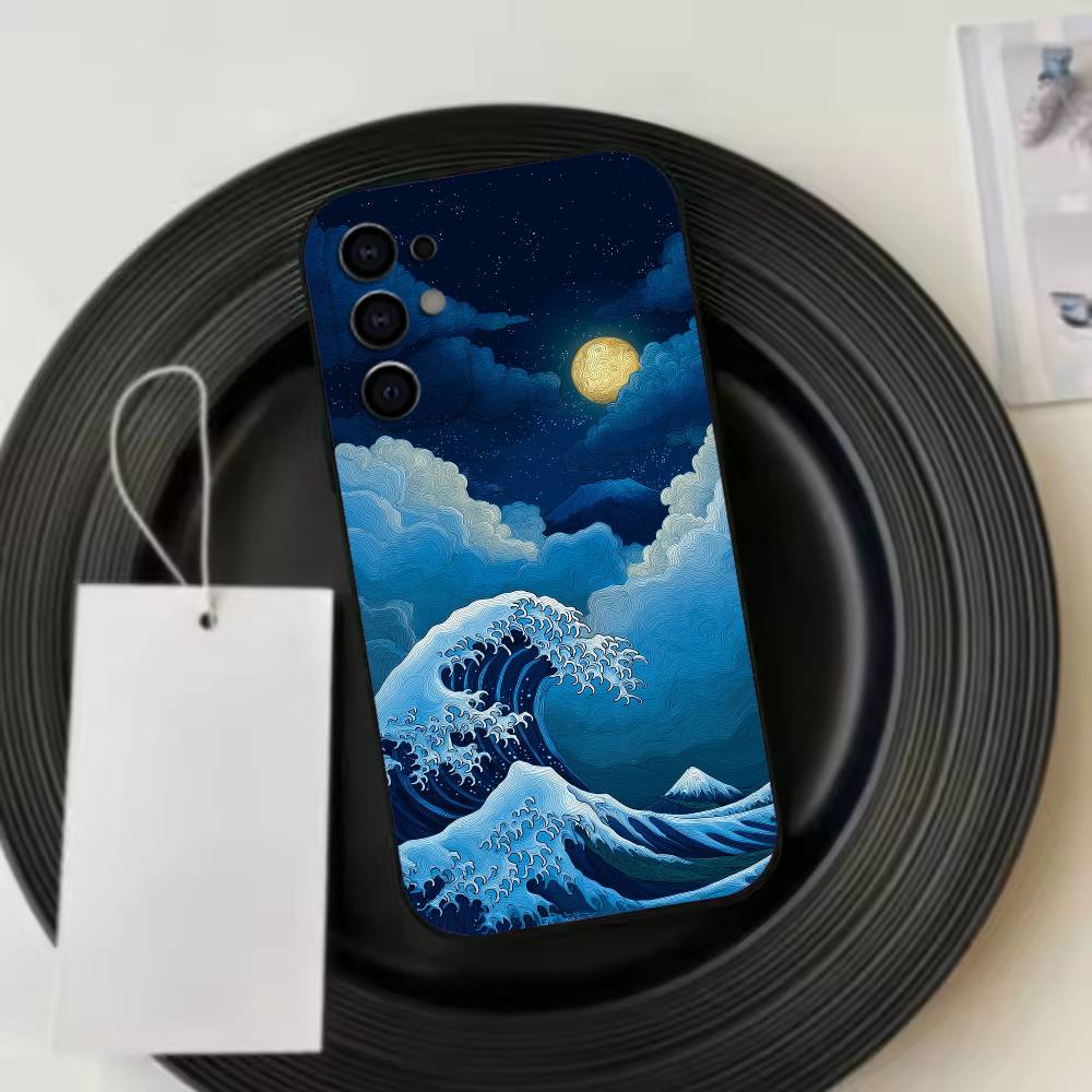 Ukiyo  Ocean W-Waves Creative  Phone Case For Samsung S25,S24,S21,S22,S23,S30,Ultra,S20,Plus,Fe,Lite,Note,10,Black Cover