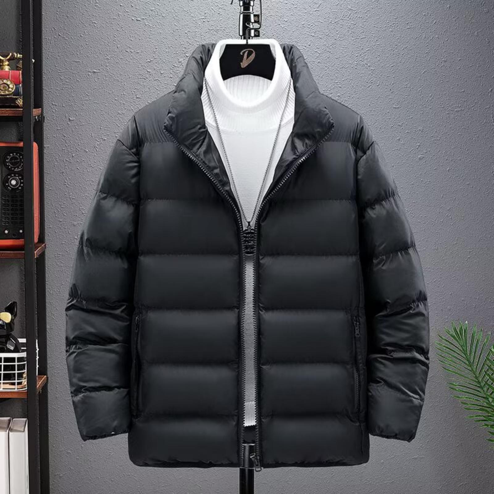 Men s Casual -color Stand-up Collar Cotton-padded Jacket, Men s Thick And Warm Long-sleeved Coat With Added Cotton L