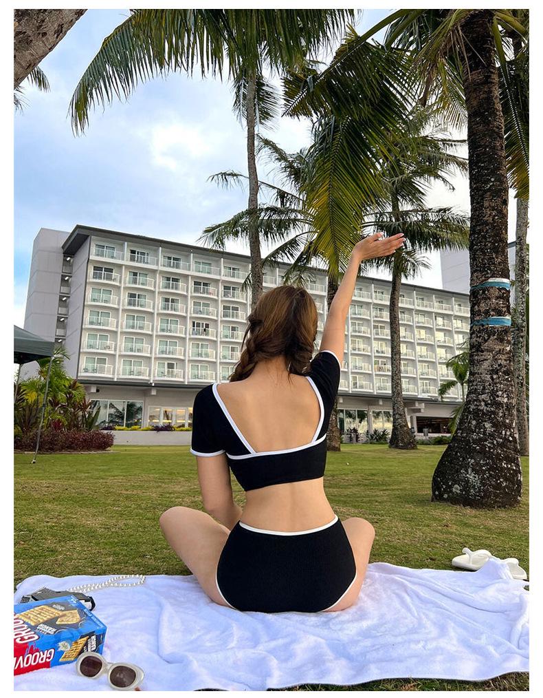 Bikini a Due Pezzi Monocolore Stile Coreano: Costumi da Bagno Sexy, Modellanti, di Alta Gamma per Donne