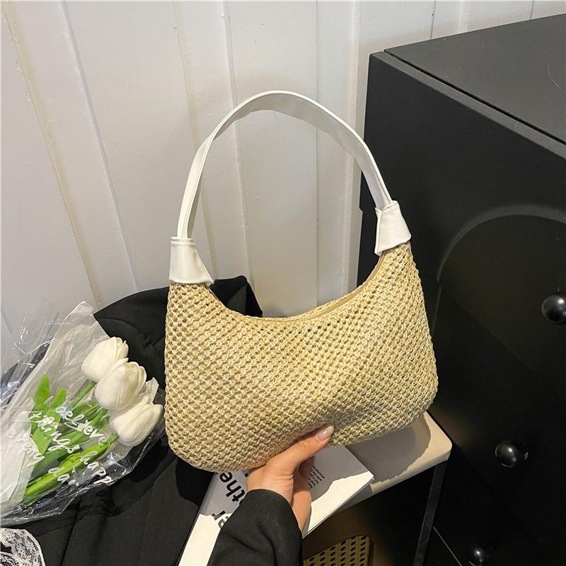Trend Woven Bag Women's 2025 New Casual Straw Shoulder Bag Mori Beach Ins Tote Bag Underarm Bag