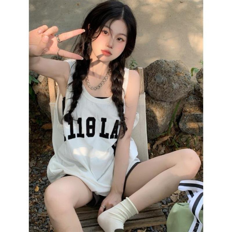 

Женская майка средней длины, летняя верхняя одежда, свободная внутренняя форма для баскетбола Bf, топы без рукавов, повседневные платья-футболки 2XL белый