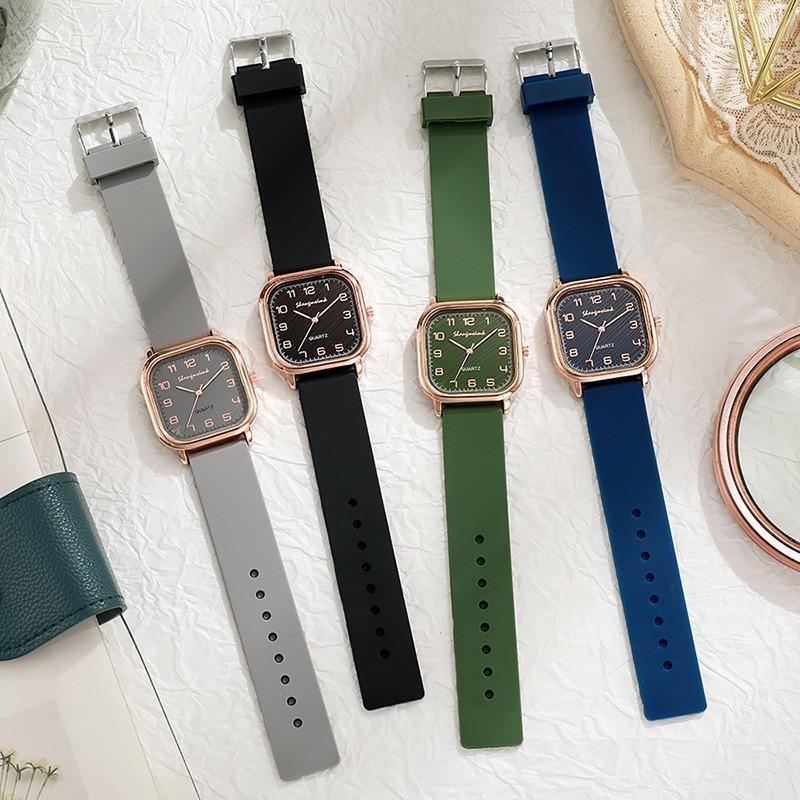 Square Ladies Watch Silicone Strap Casual Quartz Wristwatch for Women