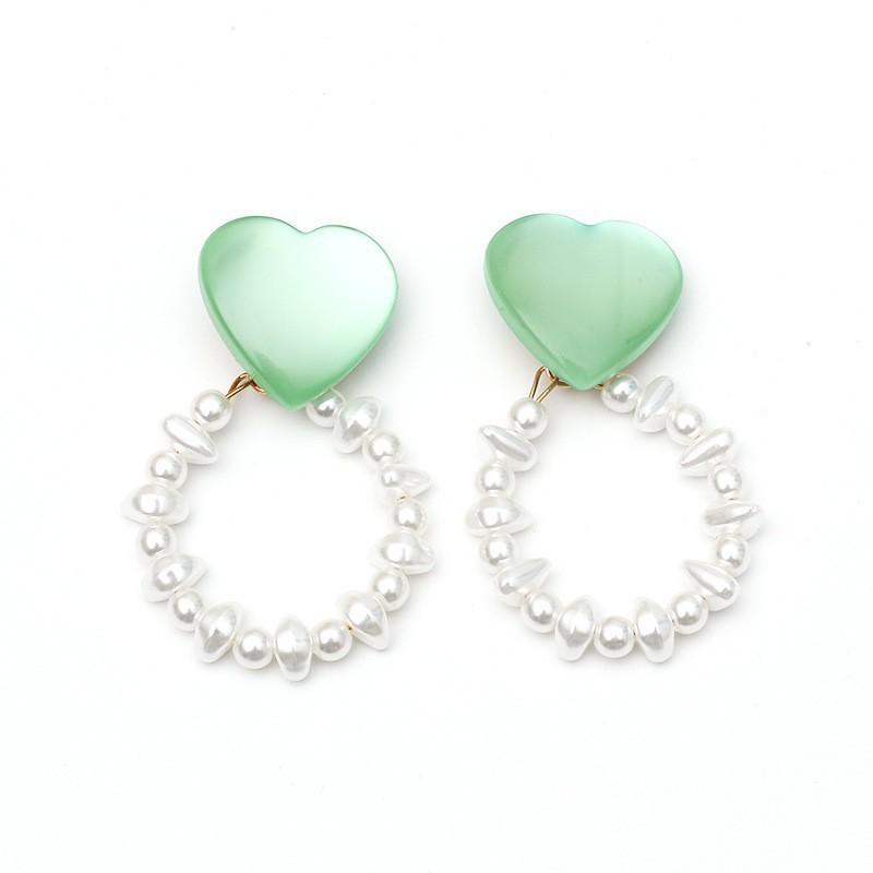 Heart-Shaped Color Block Pearl Earrings - Playful, Creative, and Fashionable