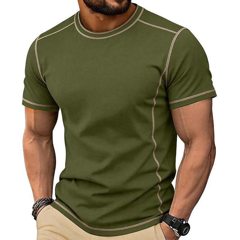 Men’s Short Sleeve Crew Neck T Shirt with Stitching Casual Lightweight Summer Top for Everyday Wear