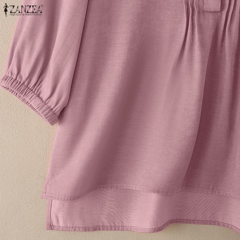 ZANZEA Damska codzienna bluzka z luźnym krojem, ze stójką, w jednolitym kolorze, z rękawami 3/4