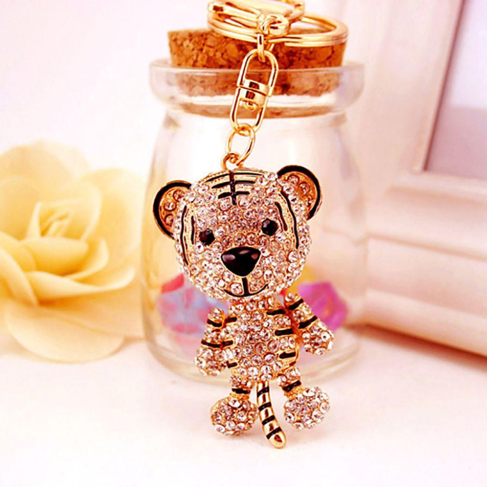 Couple Gifts DIY Trinkets Car Keychain Metal Rhinestone Keychain Tiger Key Chain Tiger Key Ring