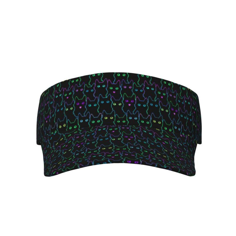 Black Neon Cat Print Sports Sun Visor Hats Women Men Adjustable Lightweight Empty Top Visor Hat for Beach Golf Tennis Running