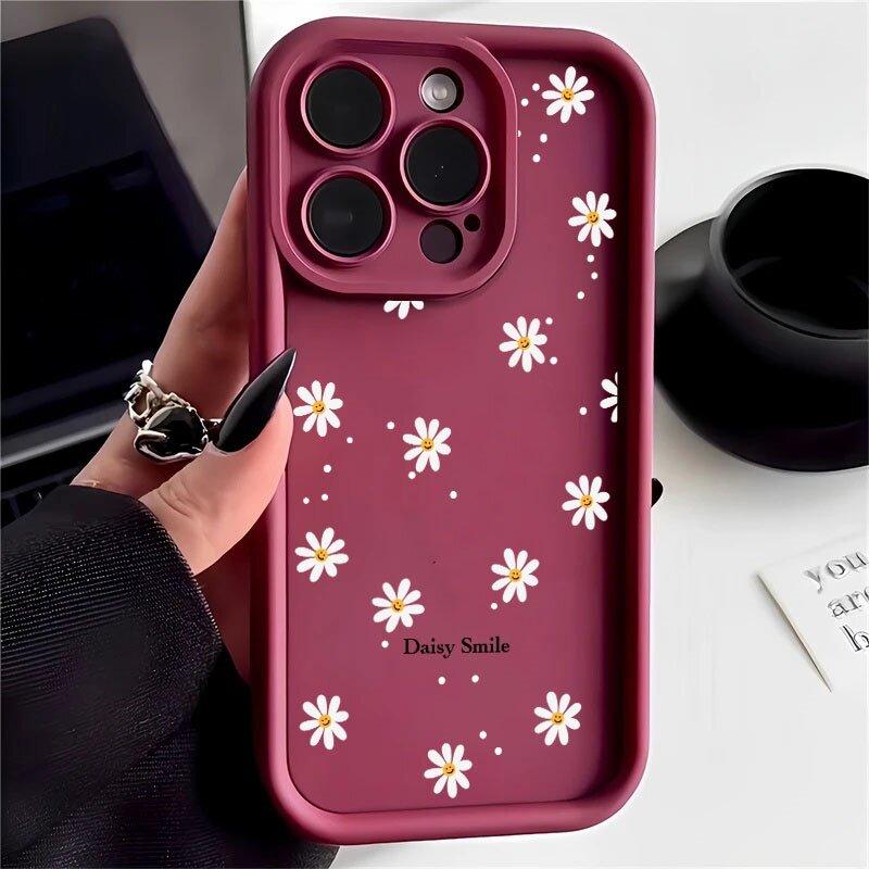 Retro Daisy Flowers Silicone Phone Case For Iphone17 16pro 15pro 14 13 12 11 12pro 13pro Max 14plus Anti Fall Protective Cover