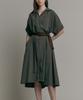 MAXZA Loose Fit A-Line Shirt Long Dress (Includes 2 Types Of Belts) (Khaki)
