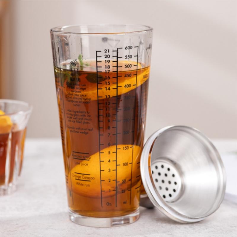 Glass Cocktail Shaker Martini Hand Shaker Cup with Scales 400/600ml Milk Tea Lemon Tea Wine Drink Shaker Mixer Bar Tool