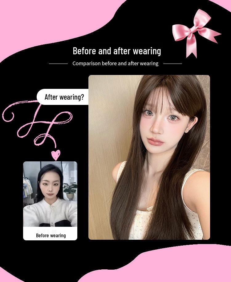 Silk Happy Long Straight Black/Brown Wigs for Women with Round Faces - Natural Lolita Style