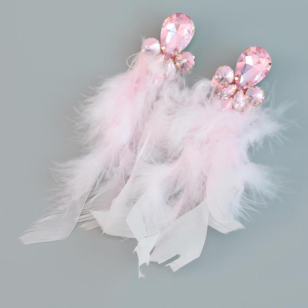 Bohemian Flower Tassel Long Feather Earrings with Alloy and Diamond Accents for Women