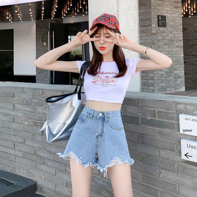 Trendy High-Waisted Light Fringe Denim Shorts for Women - Loose, Slim-Fit, Ripped A-Line Summer Style