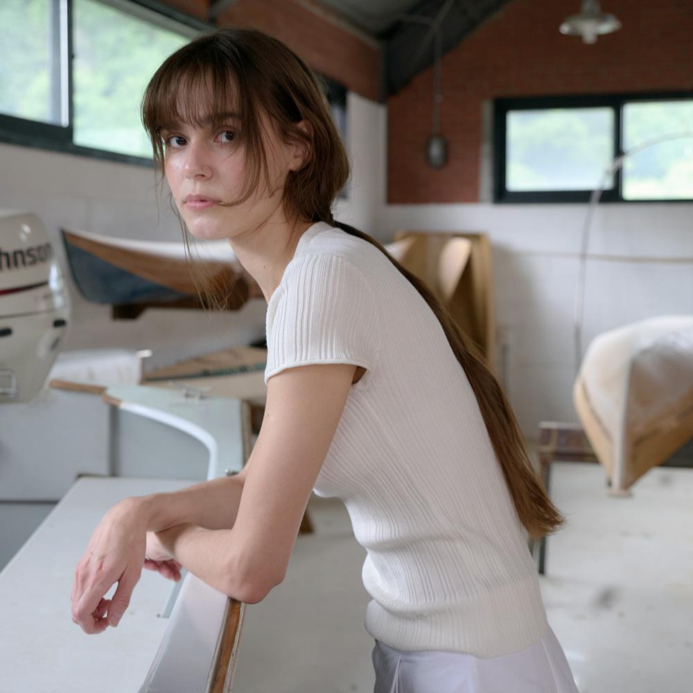 Elssibeui Tencel V-Neck Button Knit_Ivory