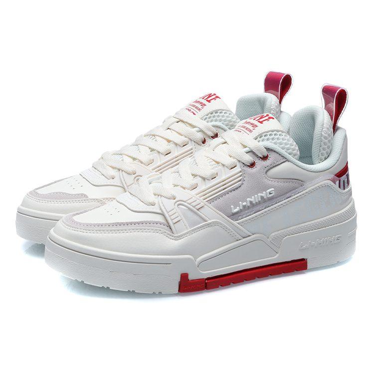 Li Ning 001 BTC Slip Resistant Abrasion Resistant Low Top Skateboard Shoes Women's White Red AECR002-4