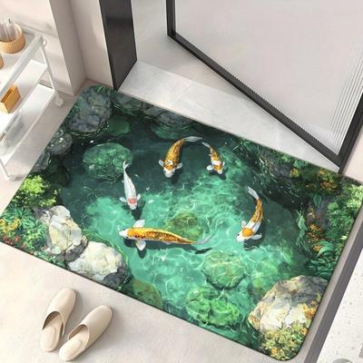 3D Optical Illusion Fish Area Rug Realistic Ground Crack Floor Carpet Non Slip Indoor Doormat for Living Room Bedroom Entryway Bath