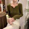Fashion Square Collar Inner Knitted Pullover Bottoming Sweater Autumn Winter Slim Fit Office Loose Tops Knitwear V Neck Solid Basic Sweet Clothing