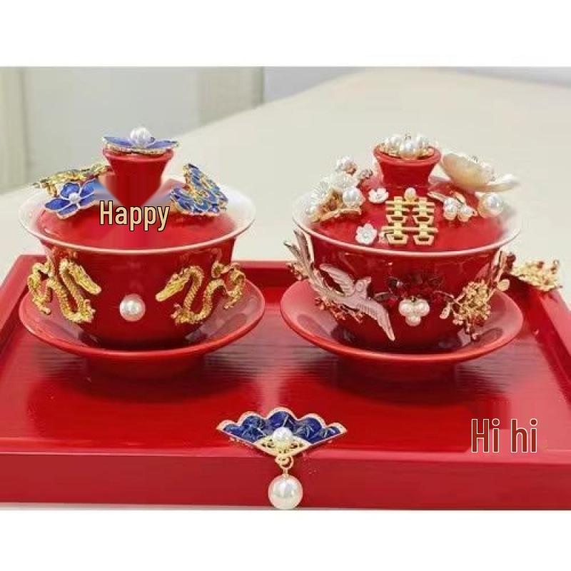 Tying the Knot Ceramic Wedding Tea Cups with Lids - DIY Handmade Decoration