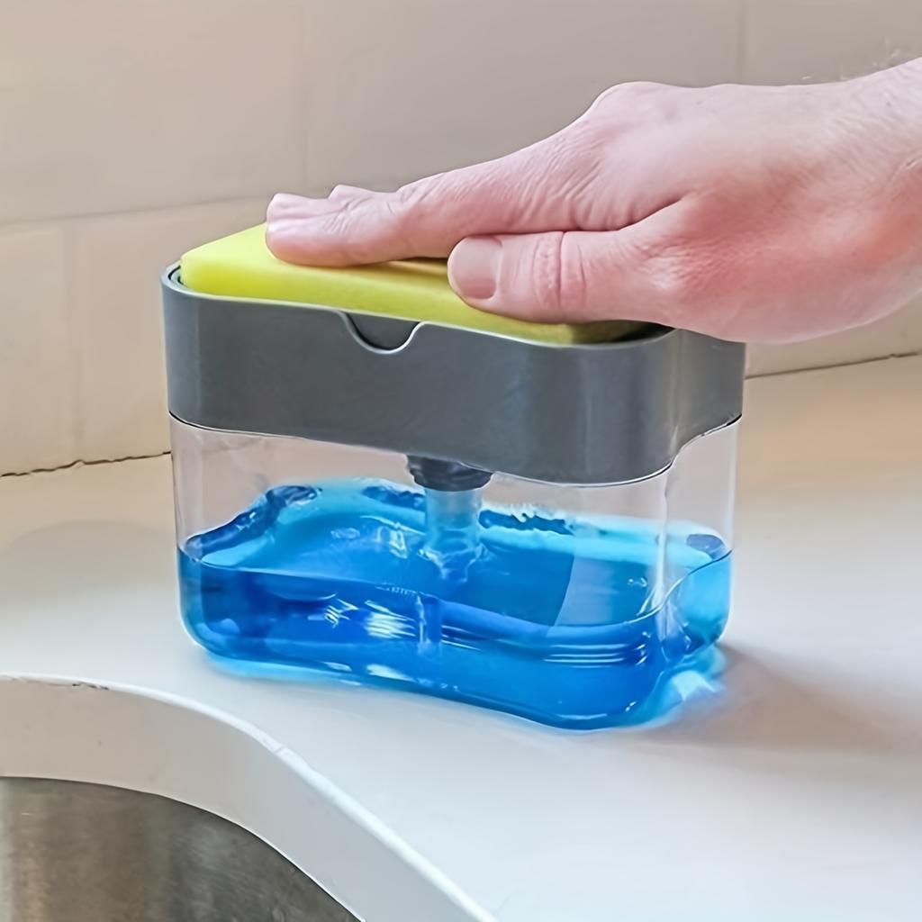 1 Stück Spülmittelpumpe Spender und Schwammhalter, Metallisch Silbern für Küchenspüle, Ohne Schwamm,