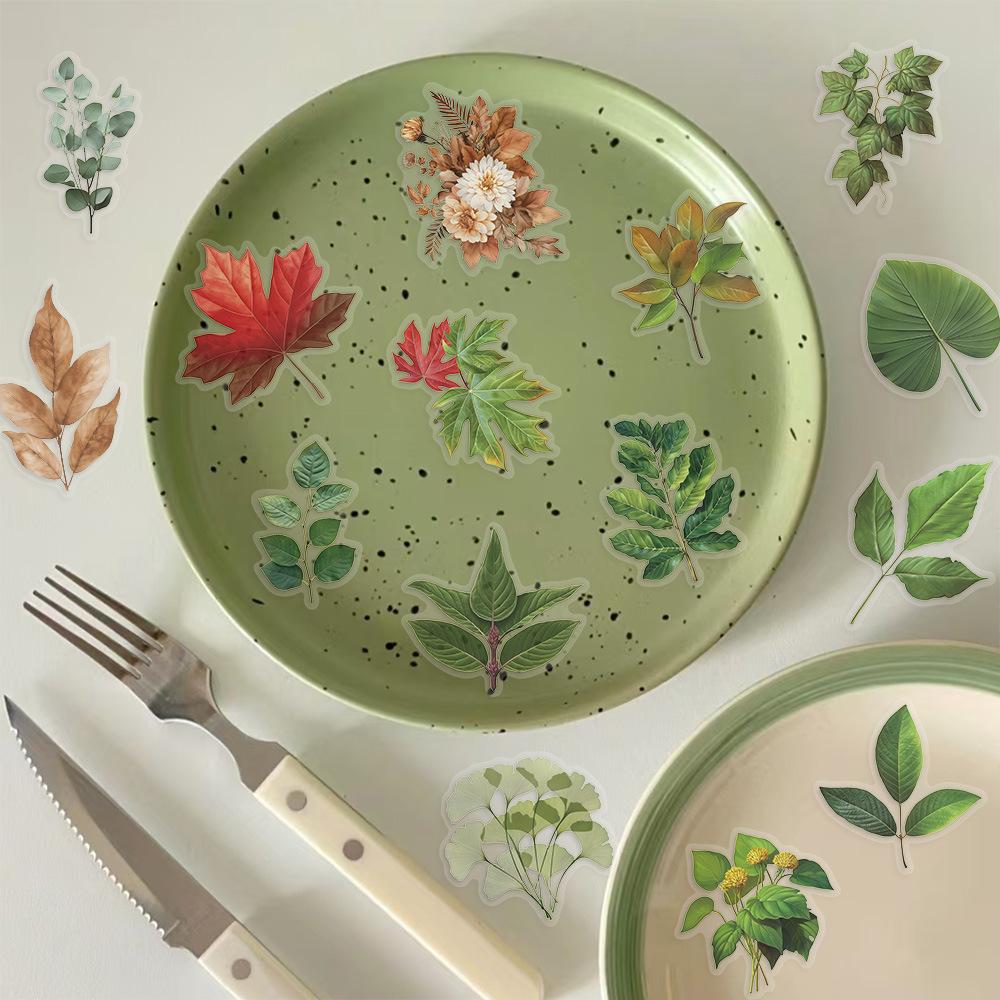 50 Transparent Cartoon Green Plant Sticker Pack Waterproof Transparent PET Manual Material Decorative Guitar Notebook