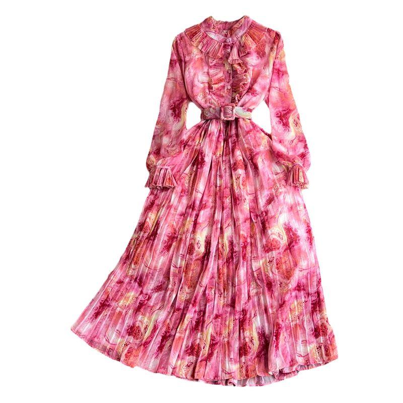 Retro Graceful Stand Collar Speaker Long Sleeves Elegance Dress