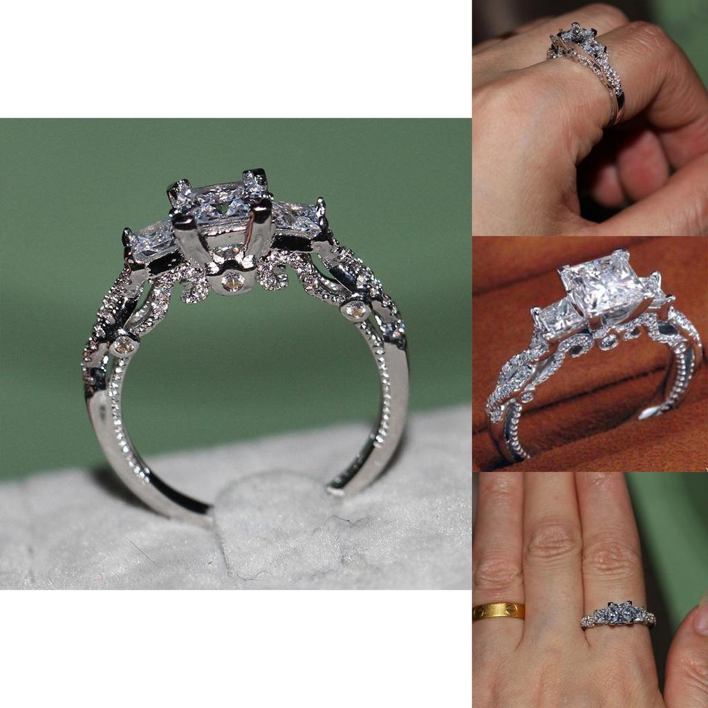 Exquisite Luxury Square Ring With White Gold Plated Rhinestones For Elegant Women