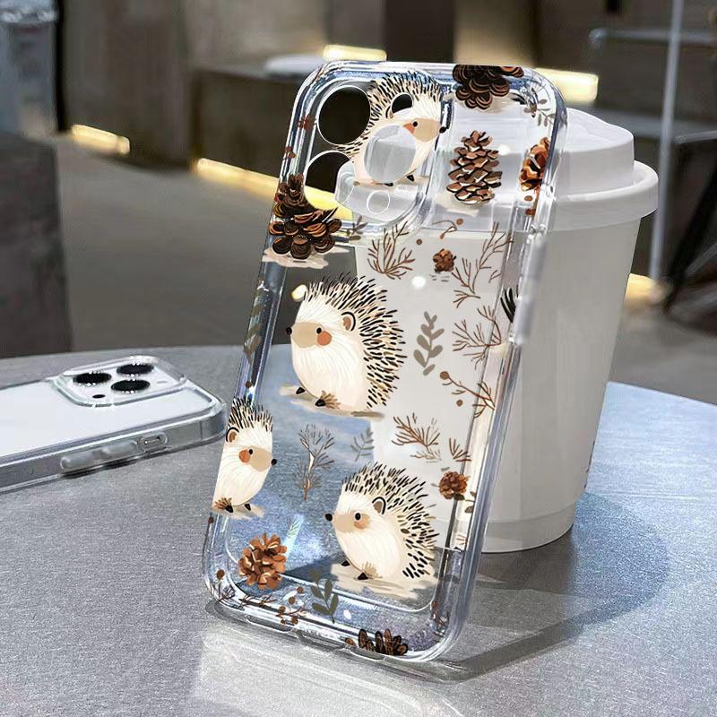 Autumn Cute Hedgehog Design Clear Phone Case For Samsung Galaxy S25 S24 Ultra S23 FE S22 Plus A16 A36 A56 A55 A54 A53 A35 Cover