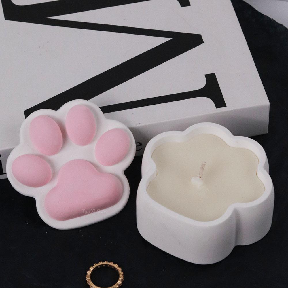 Kedi Pençesi Saklama Kutusu Silikon Kalıp DIY Kapaklı Mum Kavanozu El Sanatları Yapımı Alçı Beton Reçine Döküm Kalıpları Ev Dekoru
