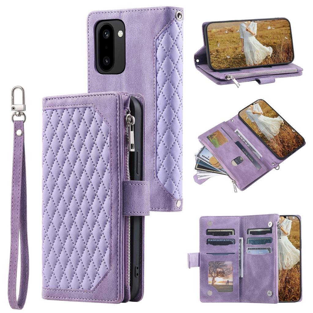 Für OnePlus 15R 5G Brieftaschen-Hülle Rauten-Steppnaht PU-Leder Handyhülle mit Armband