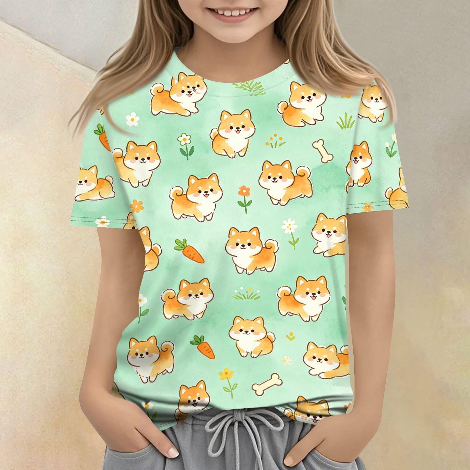 

Kids Animal Print Crew Neck Short Sleeve Casual Loose Fit T Shirt Soft Comfortable Fabric Suitable for Everyday Wear 120