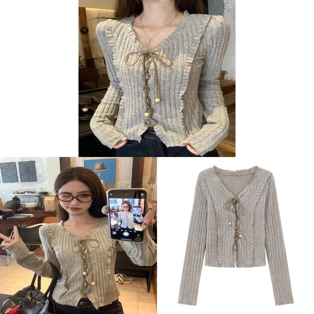 T Shirt Women V Neck Long Sleeve Polyester Slim Fit Casual Top For Streetwear And Daily Use
