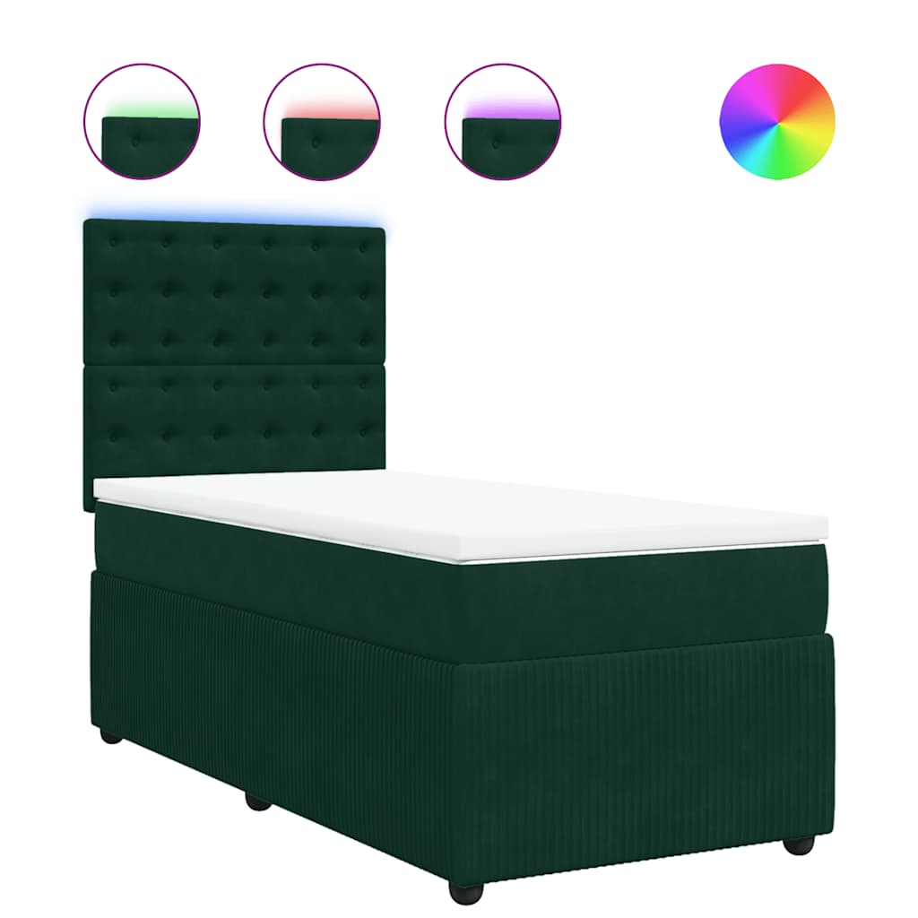 Box Spring Bed with Mattress Dark Green 80 x 200 cm Velvet