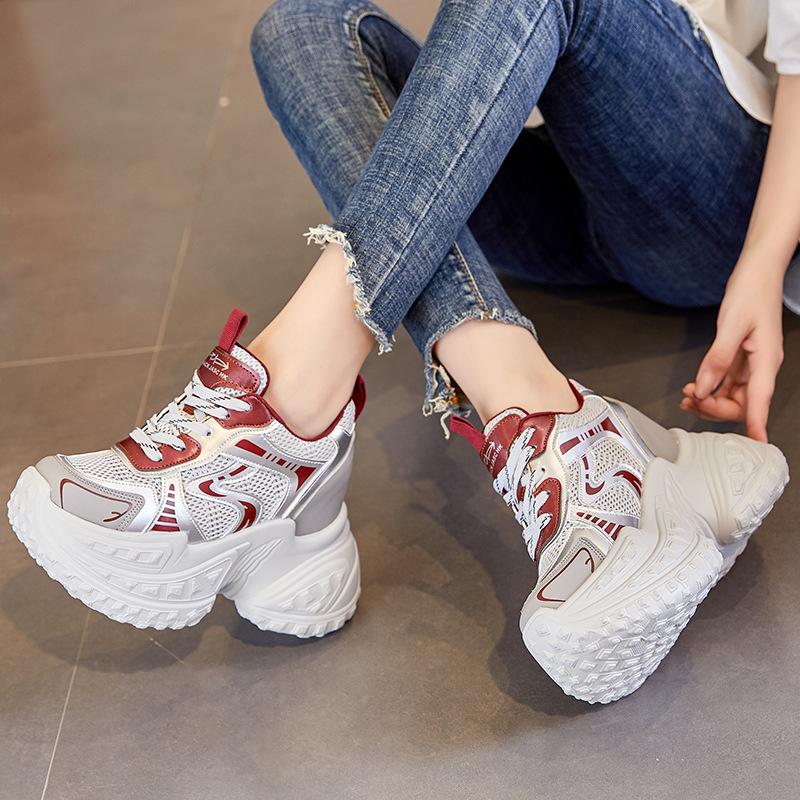 Thick-soled Inner Height Increase 12CM Dad Shoes Women's Autumn New Mesh Breathable Casual Shoes Small Sports Shoes