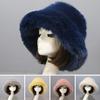 Bucket Hat Oversized Fluffy Wide Brim Soft Thickened Ear Protection Faux Fur Winter Thermal Women Fisherman Cap for Daily Life