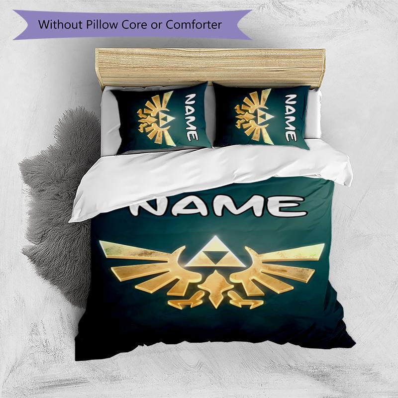 3pcs Custom Name The Legend of Zelda Breath of the Wild Bedding Set Duvet Cover Closure Includes 1 Duvet Cover & 2 Pillowcases for All Seasons Bedroom