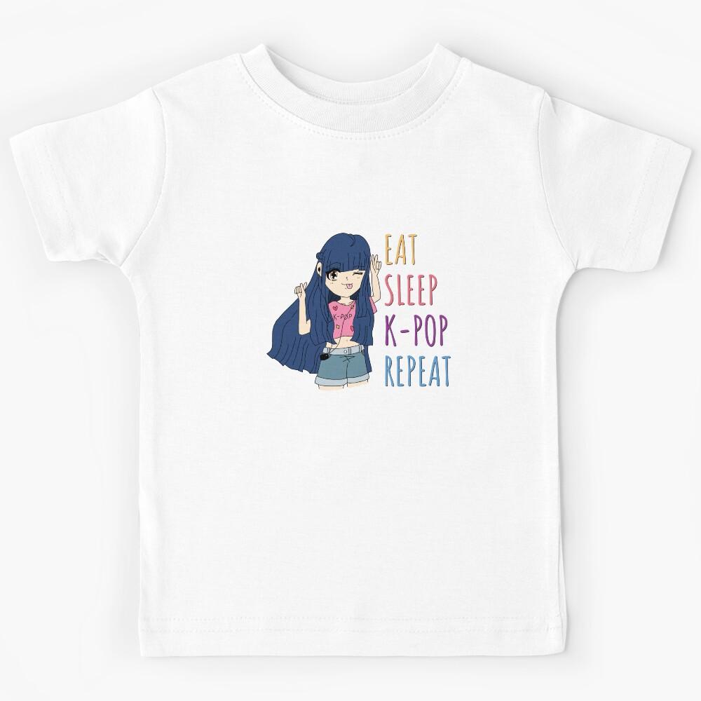EAT - SLEEP - K-POP - REPEAT Anime Girl (Blue Hair) Kids T-Shirt 140