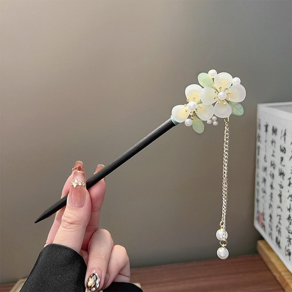 Wood Tassel Step Shaking Hairpin Chopstick Hair Stick Ancient Hair Ornament Pan Headdress Flower Hair Styling Accessories Gifts