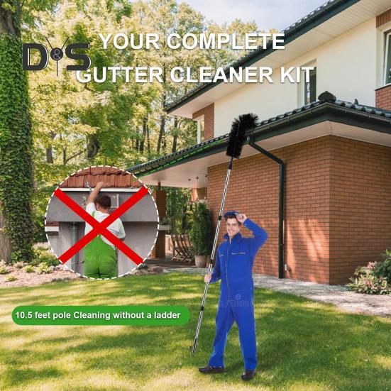Telescopic Gutter Cleaning Brush Gutter Cleaner Tool with 8 Detachable Telescopic Pole And 2 Cleaning Brushes
