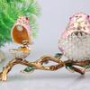 Alloy Cloisonne Jewelry Box with Rhinestones, Mother & Child Lovebirds Figurine, Light Luxury Home Desktop Decor Gift