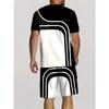 2026 Summer Fashion Men's Stripe Printed Comfortable Breathable Round Neck T-shirt Shorts Set Outdoor High Street Clothing