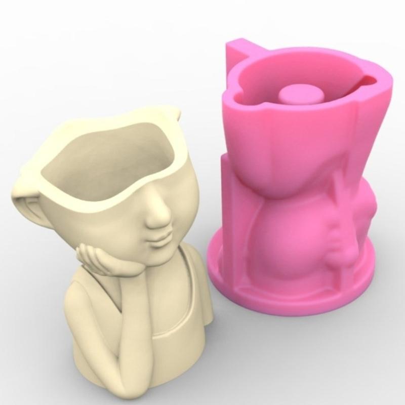 3D Boy Pen Holder Silicone Molds Table Ornament Mould Plaster Making Succulent Planter Mold DIY Craft Home Decorations