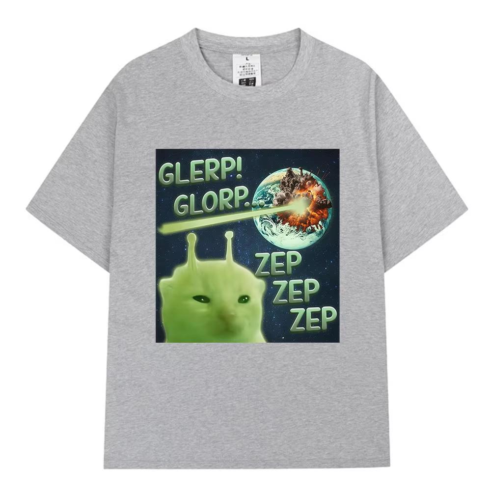 Glerp Glorp Funny Alien Cat Italian Brainrot Meme T-shirt Men Women Fashion Harajuku T Shirts Short Cotton Sleeve T-shirt Summer